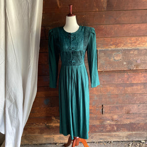 90s Vintage Rayon Blend Green Patchwork Dress
