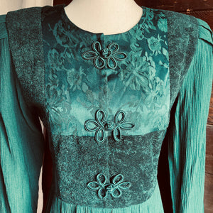 90s Vintage Rayon Blend Green Patchwork Dress