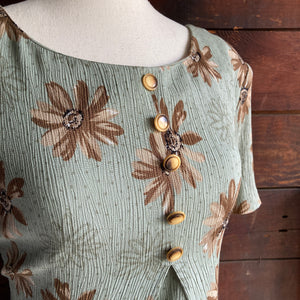 90s Vintage Layered Floral Rayon Midi Dress