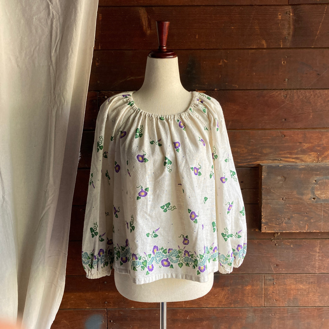 Vintage Morning Glory Cotton Peasant Top