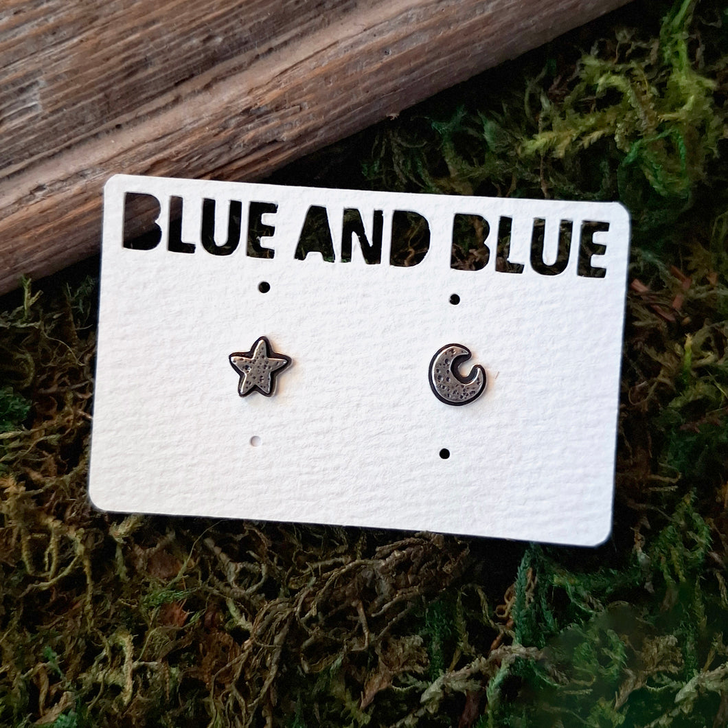 Silver Moon & Star Stud Earrings