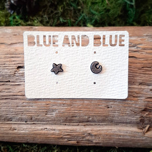Silver Moon & Star Stud Earrings