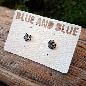 Silver Moon & Star Stud Earrings