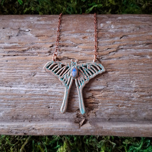 Copper Moonstone Luna Moth Necklace
