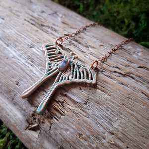 Copper Moonstone Luna Moth Necklace
