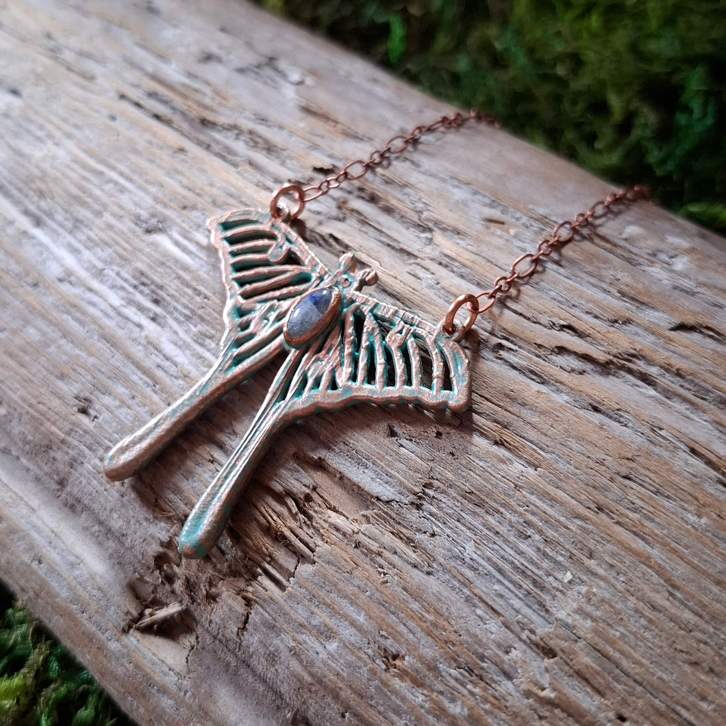 Copper Moonstone Luna Moth Necklace