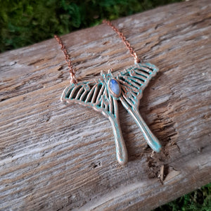Copper Moonstone Luna Moth Necklace