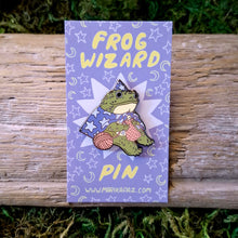 Load image into Gallery viewer, Knitting Frog Wizard Enamel Pin
