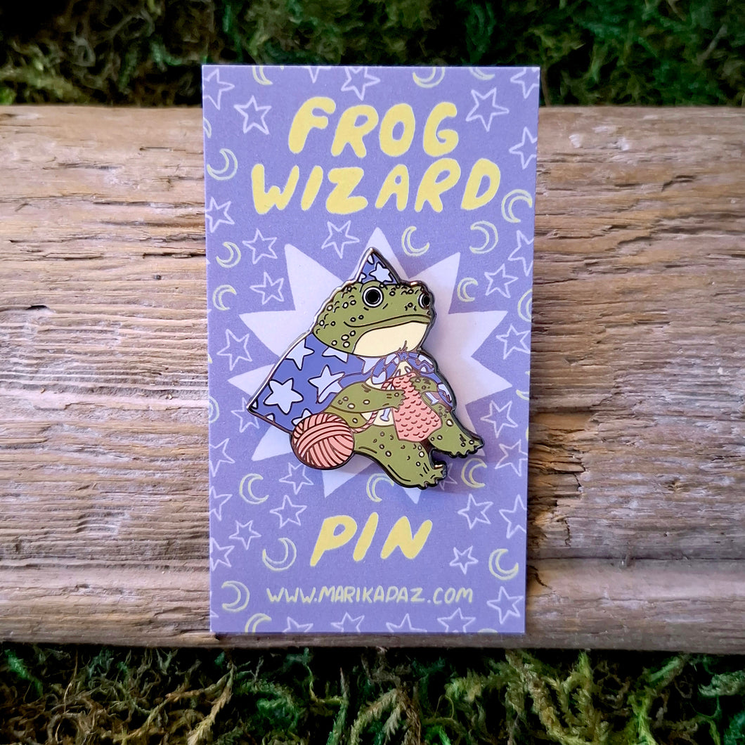 Knitting Frog Wizard Enamel Pin