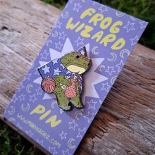 Load image into Gallery viewer, Knitting Frog Wizard Enamel Pin
