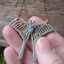 Load and play video in Gallery viewer, Copper Moonstone Luna Moth Necklace
