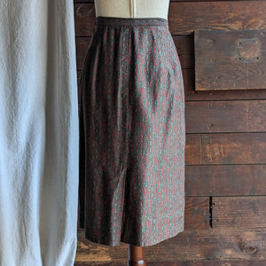 70s Vintage Olive Green and Red Pencil Skirt