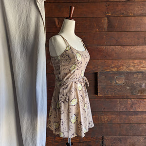 90s Vintage Brown Floral Mini Dress