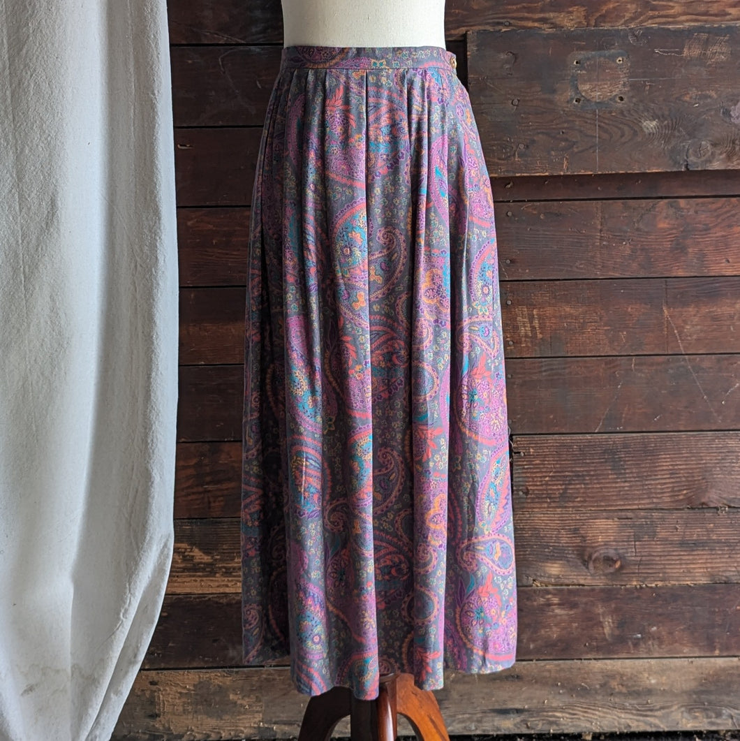 90s Vintage Pastel Purple Paisley Maxi Skirt