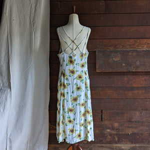 90s Vintage Strappy Rayon Sunflower Dress