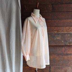 70s Vintage Light Pink Sheer Nylon Blouse