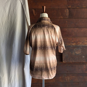 70s Vintage Brown Polyester Popover Mens Shirt
