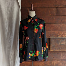 Load image into Gallery viewer, 70s Vintage Black Floral Polyester Shirt
