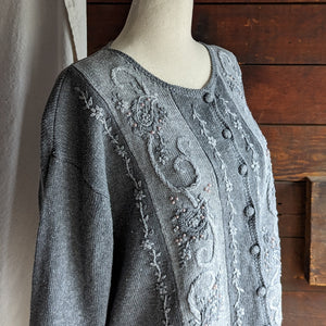 90s Vintage Grey Embroidered Cardigan