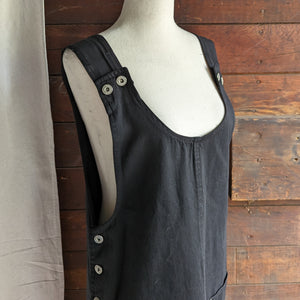 90s Vintage Black Twill Overall-Style Jumper Dress