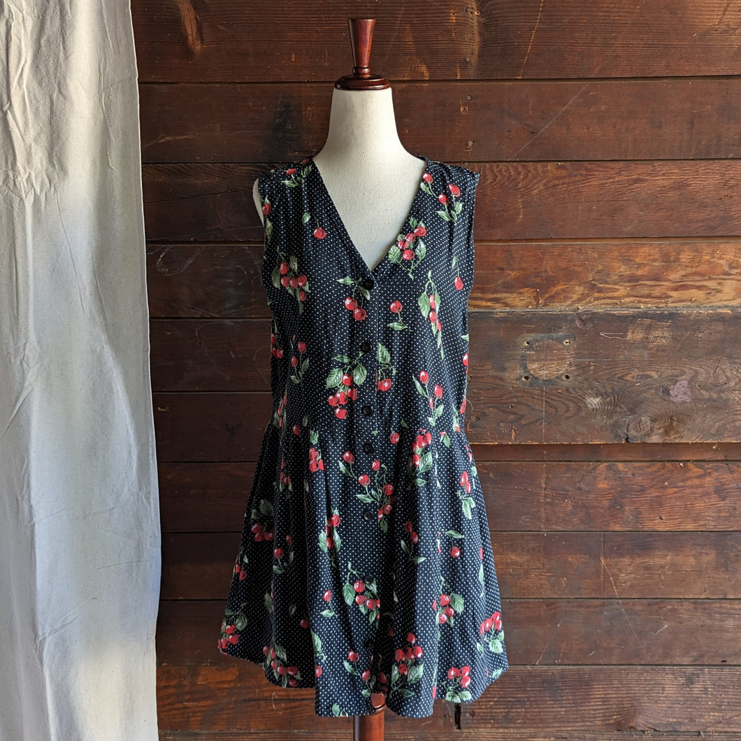 90s Vintage Cherry Print Mini Dress
