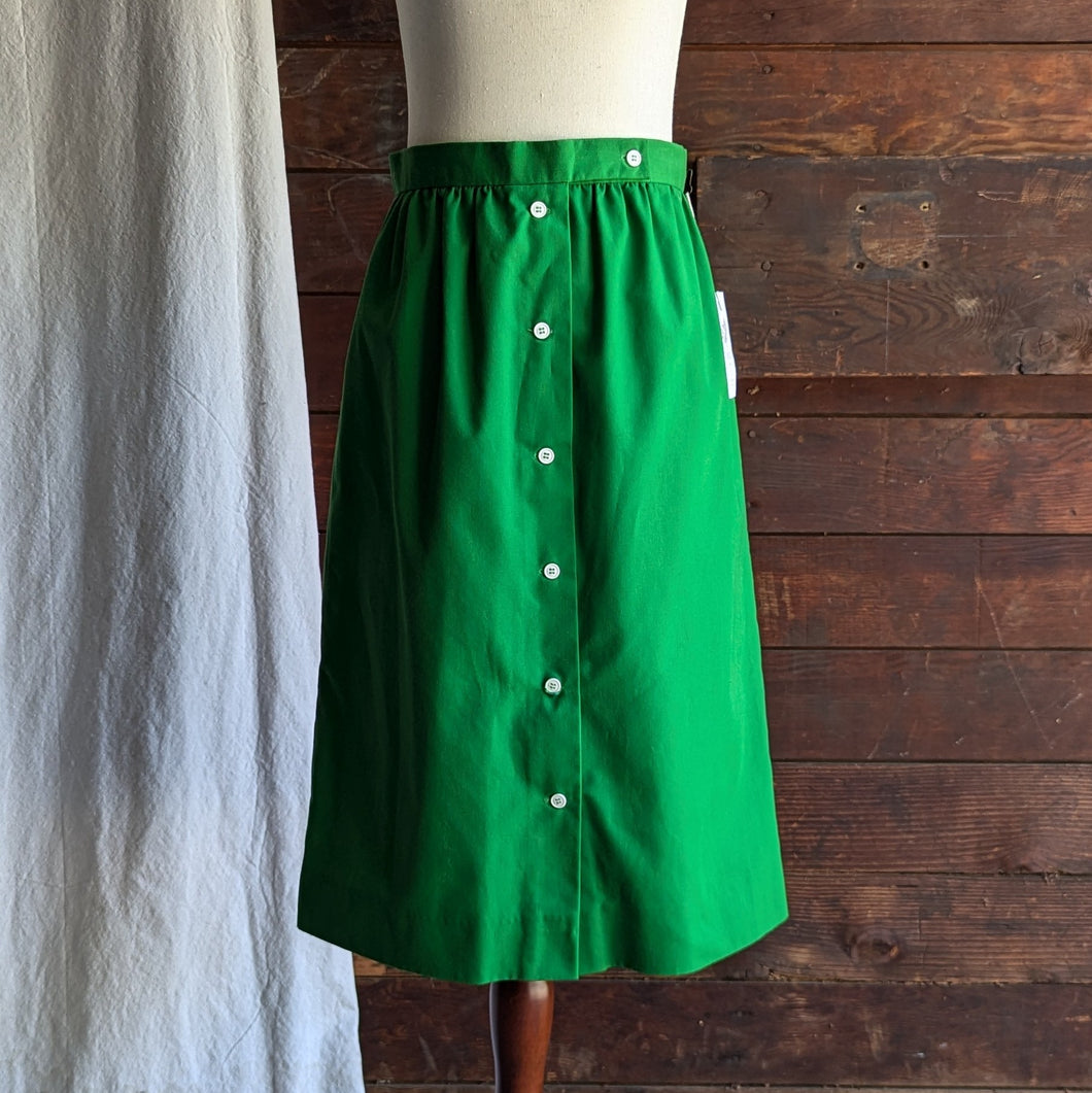 Vintage Green Button-Front Midi Skirt