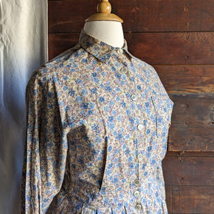 80s Vintage Floral Cotton Shirt Dress