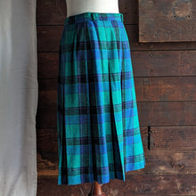 Load image into Gallery viewer, Vintage Blue and Green Plaid Pleated Wool Midi Skirt
