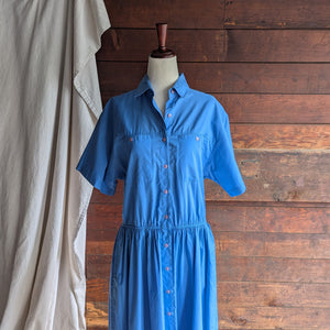 90s Vintage Blue Shortsleeve Maxi Shirtdress