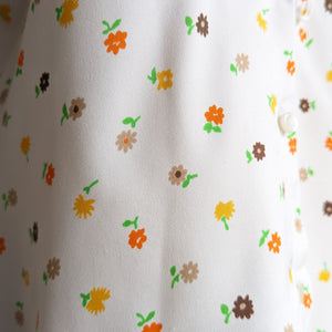70s Vintage White Floral Poly Blouse