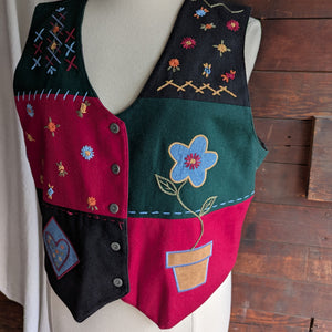 90s Vintage Plus Size Patchwork Embroidered Vest