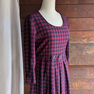 90s Vintage Purple Poly-Rayon Checkered Dress