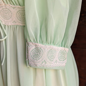 Vintage Green Nylon Peignoir with Lace