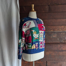 Load image into Gallery viewer, 80s/90s Vintage Hand Knit Embroidered Quilt Sweater
