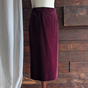 Vintage Wine-Red Velvet Column Skirt