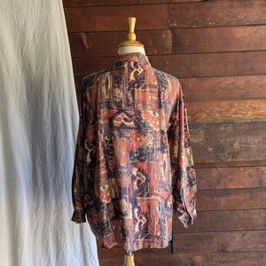 90s Vintage Plus Size Earthy Silk Blouse