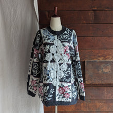 Load image into Gallery viewer, Vintage Black Floral Acrylic Knit Sweater
