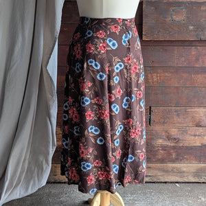 90s Vintage Brown Floral Rayon Skirt