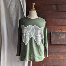 Load image into Gallery viewer, Patchwork Olive Green Doily Sweatshirt
