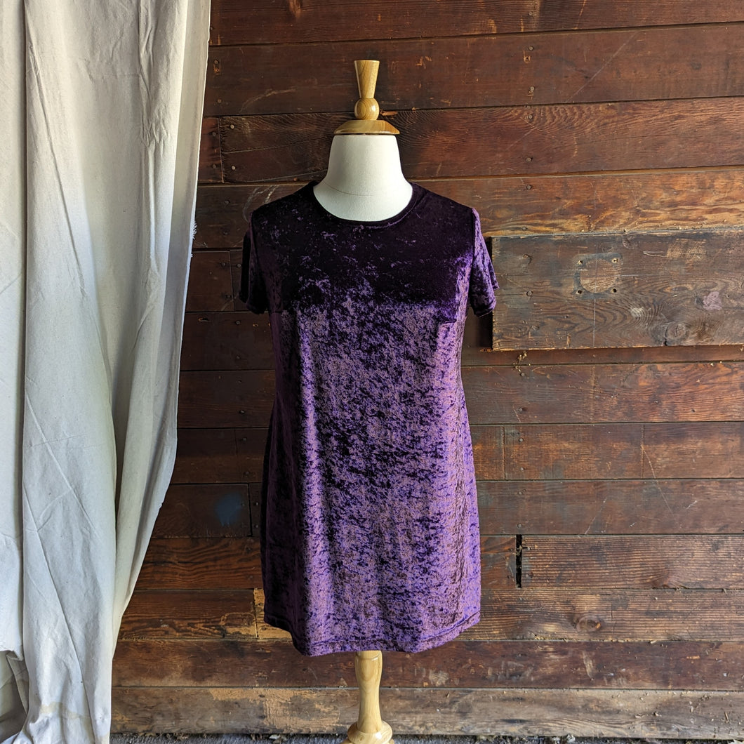 90s Vintage Plus Size Purple Crushed Velvet Mini Dress