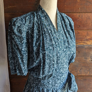 90s Vintage Green Floral Rayon Wrap Front Dress
