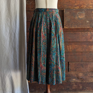 80s Vintage Paisley A-line Midi Skirt