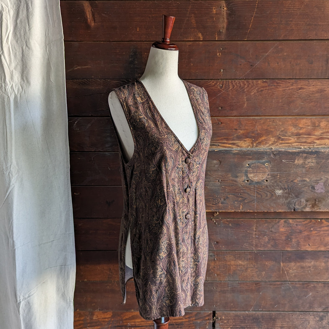 90s Vintage Long Brown Paisley Vest