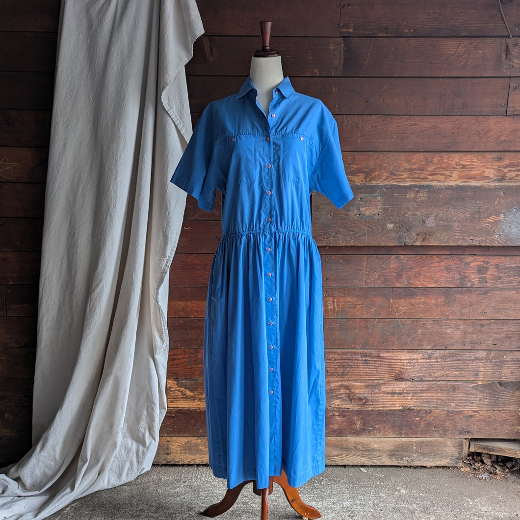 90s Vintage Blue Shortsleeve Maxi Shirtdress