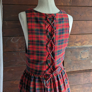 90s Vintage Rayon Blend Red Plaid Pinafore