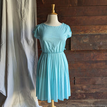Load image into Gallery viewer, 80s Vintage Teal Blue Polyester Midi Dress
