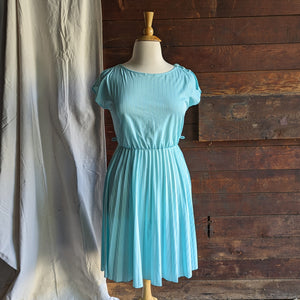 80s Vintage Teal Blue Polyester Midi Dress