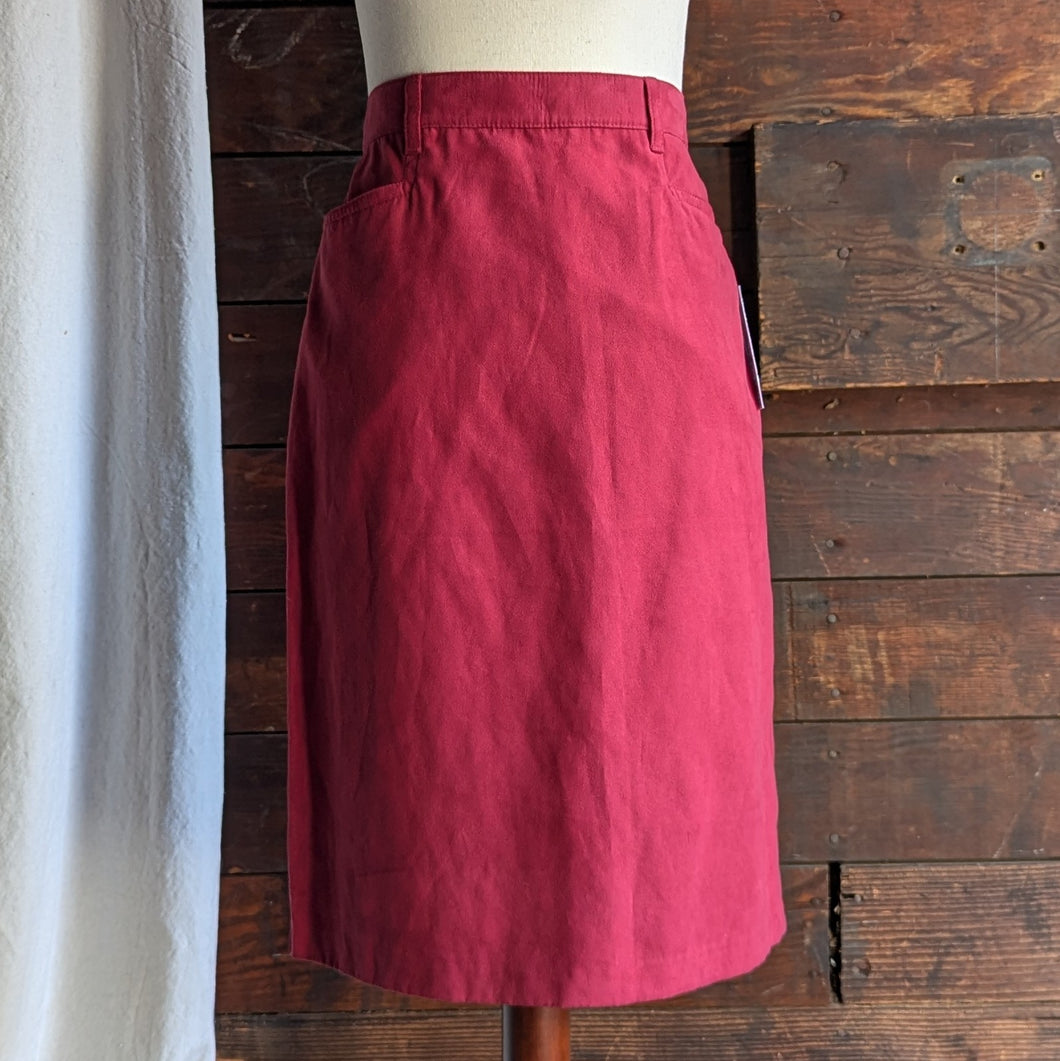 90s Vintage Red Polyester Midi Skirt