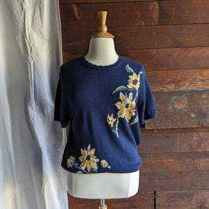 90s Vintage Plus Size Sunflower Cotton Knit Top