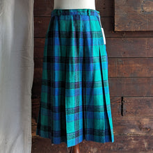 Load image into Gallery viewer, Vintage Blue and Green Plaid Pleated Wool Midi Skirt
